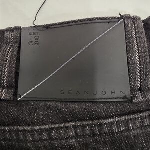 Sean John Ripped Distressed Black Stone Wash Straight Fit Jeans Men W40 L32